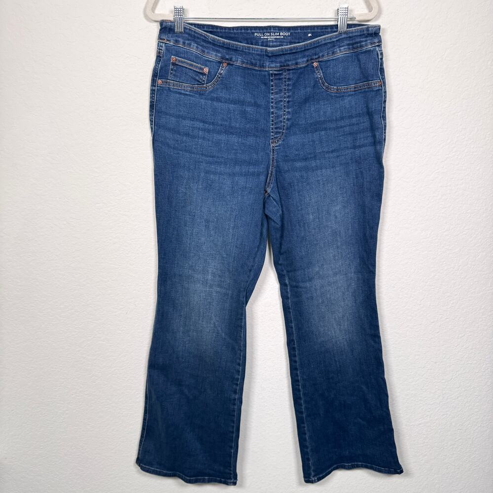 Chico's Womens Pull On Slim Boot Jean Size 14 R Denim Stretch Blue